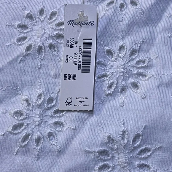 New - Madewell White Embroidered Wide-Sleeve Boxy Tee - Picture 8 of 8